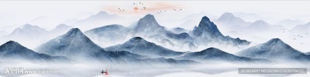 新中式抽象水墨山水风景背景墙