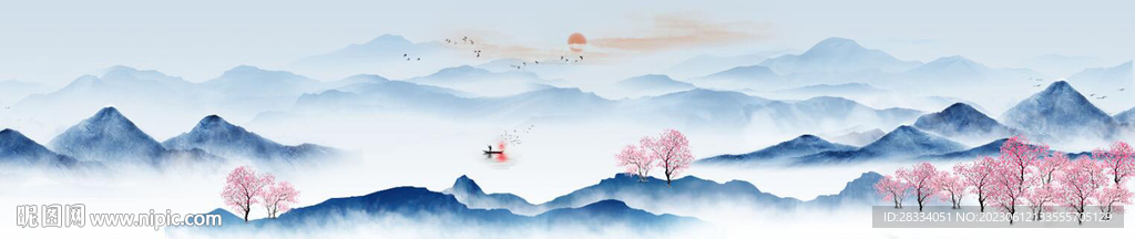 新中式抽象水墨山水风景背景墙