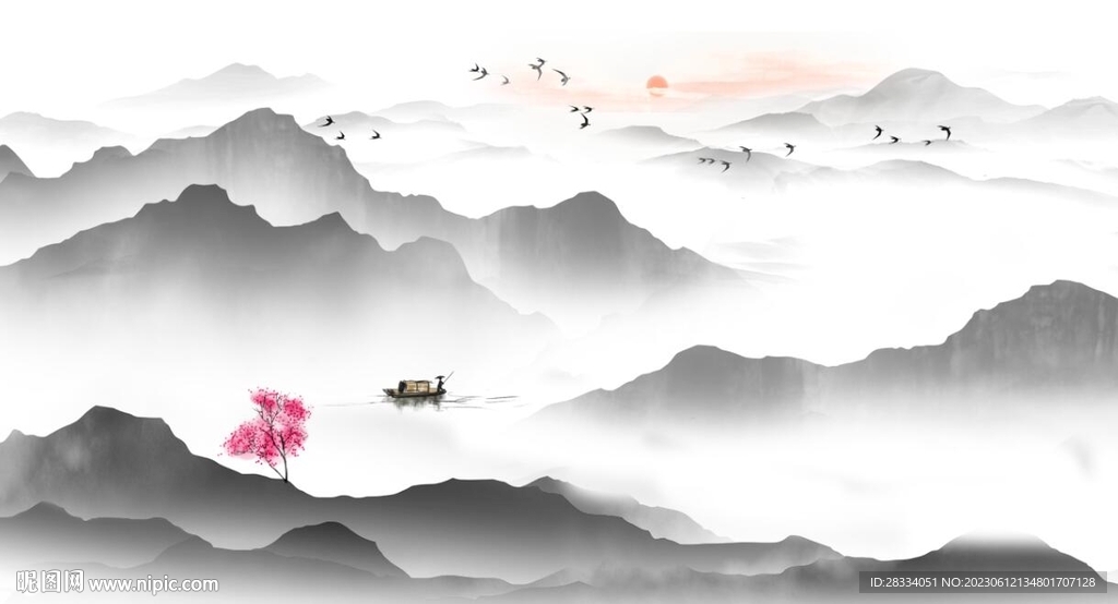 新中式抽象水墨山水风景背景墙