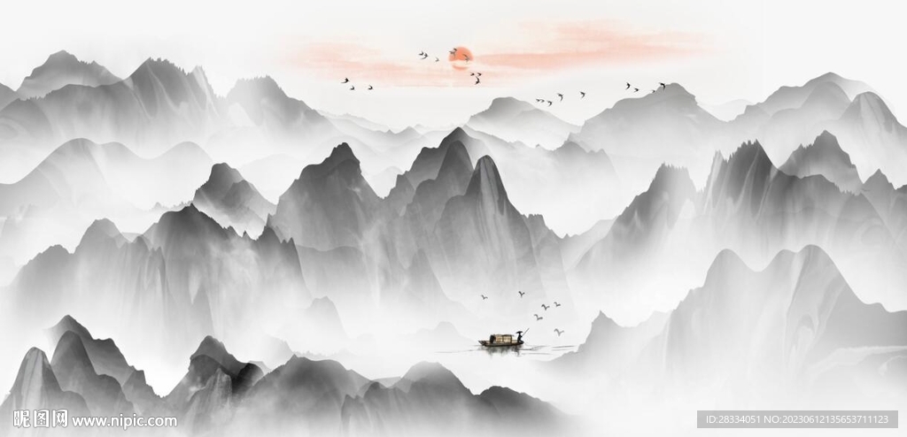 新中式抽象水墨山水风景背景墙