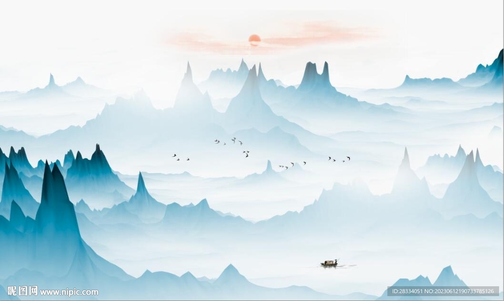 新中式抽象水墨山水风景背景墙