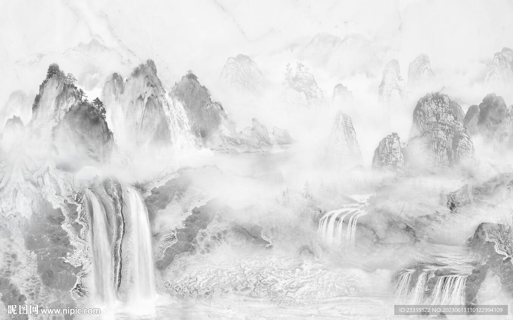 高山流水江南山水画背景墙
