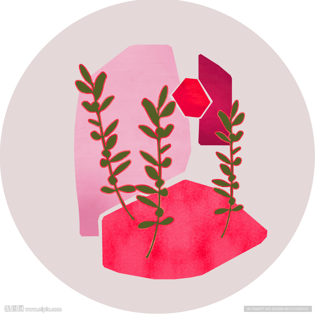 简约树叶水彩圆形挂画装饰画