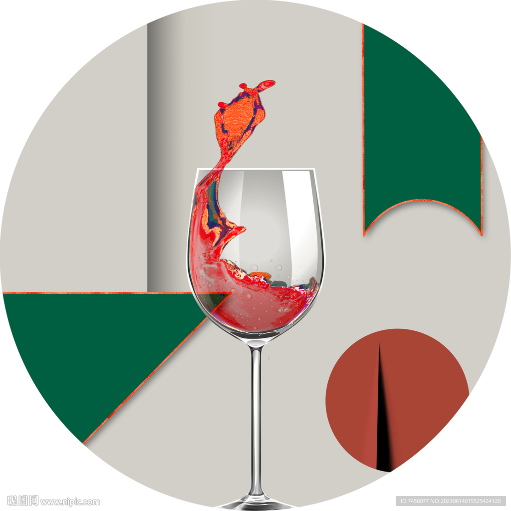 酒水酒杯水彩圆形挂画装饰画