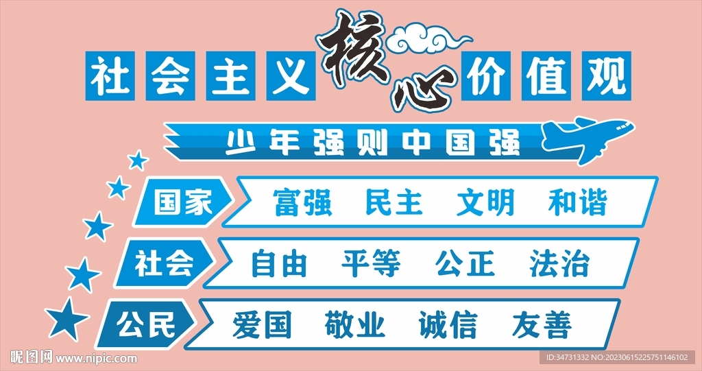 校园蓝色核心价值观文化墙