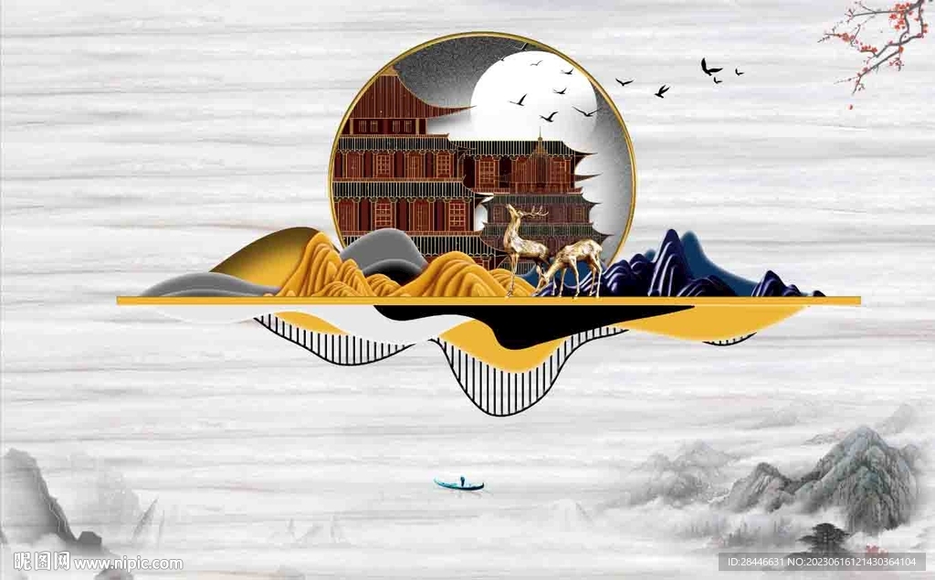 新中式背景墙 设计图__背景素材_PSD分层素材_设计图库_昵图网nipic.com