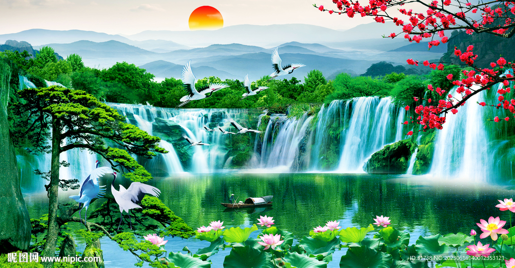 旭日东升山水画