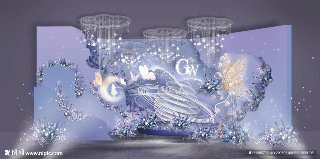 紫色星空婚礼背景效果图