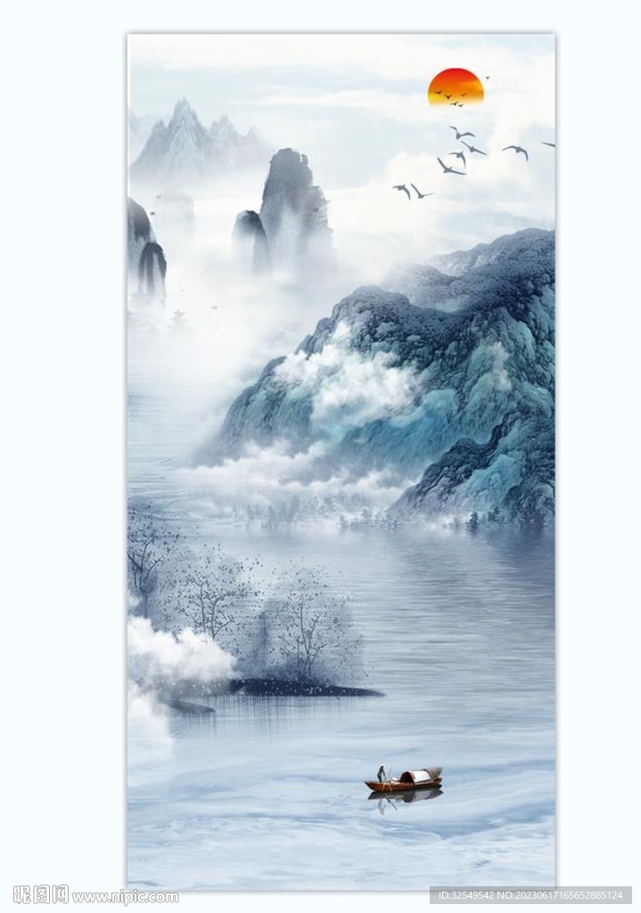 国画玄关水墨山水画