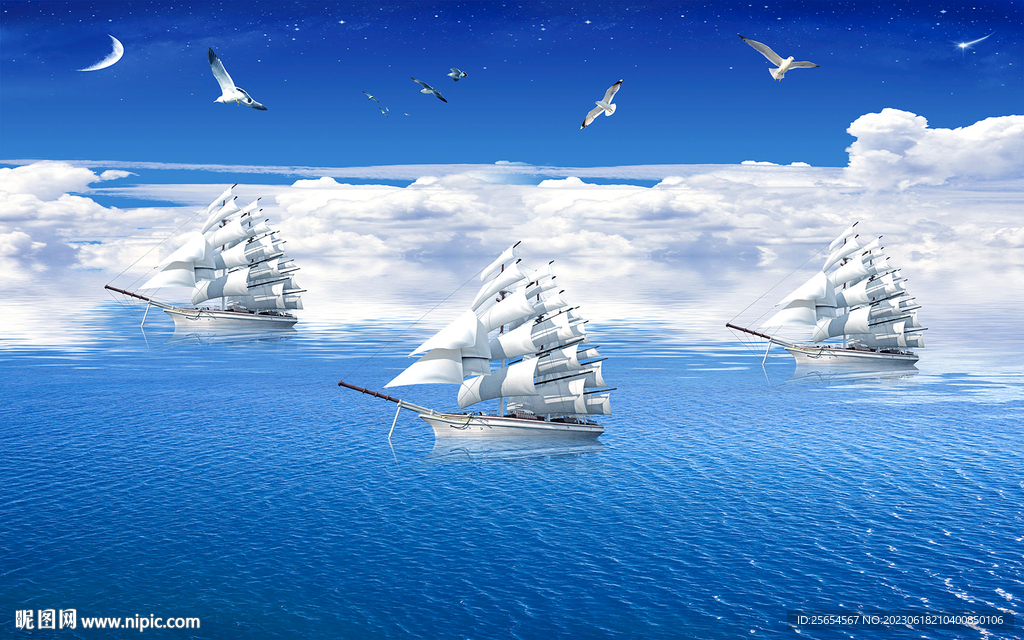 一帆风顺帆船沙滩背景墙