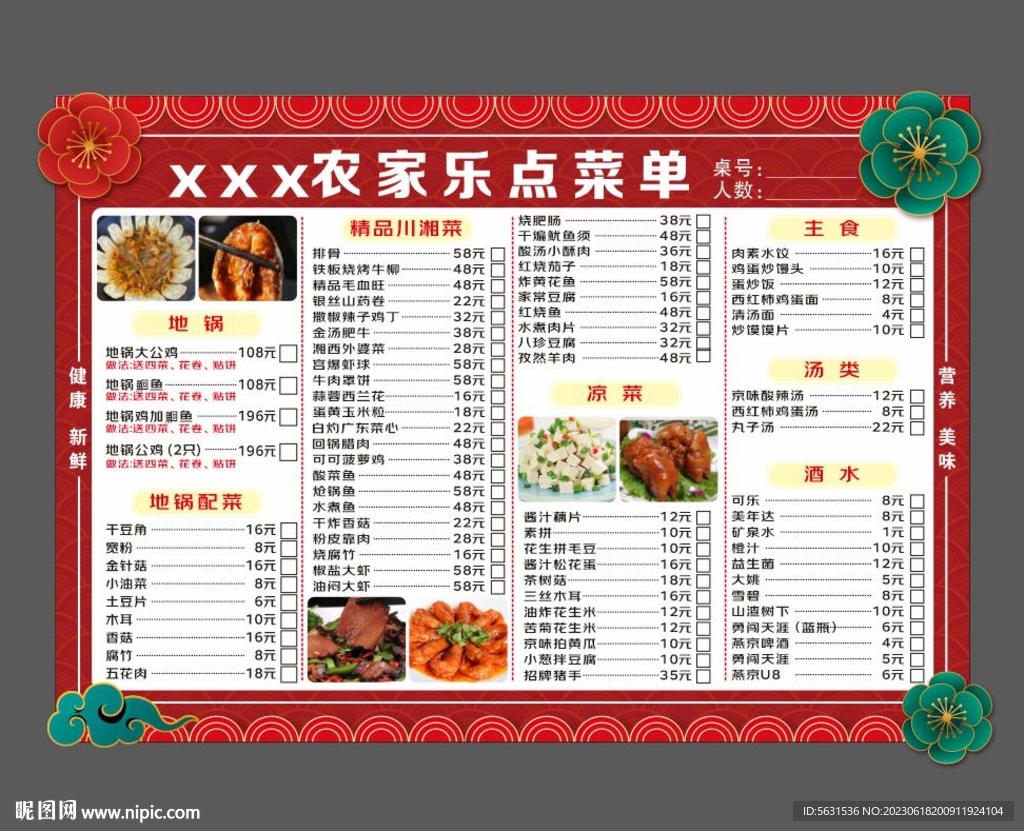 农家乐地锅鸡点菜单单页