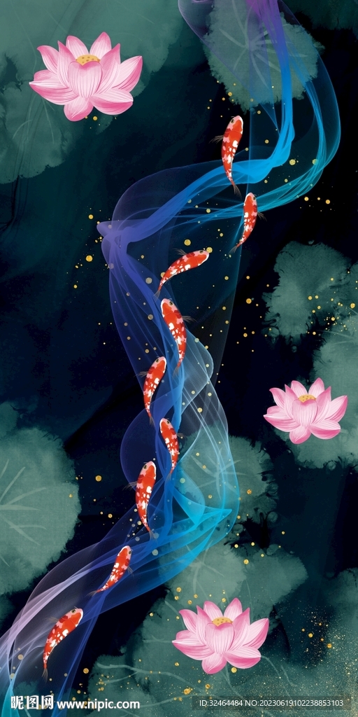 莲花九鱼装饰画