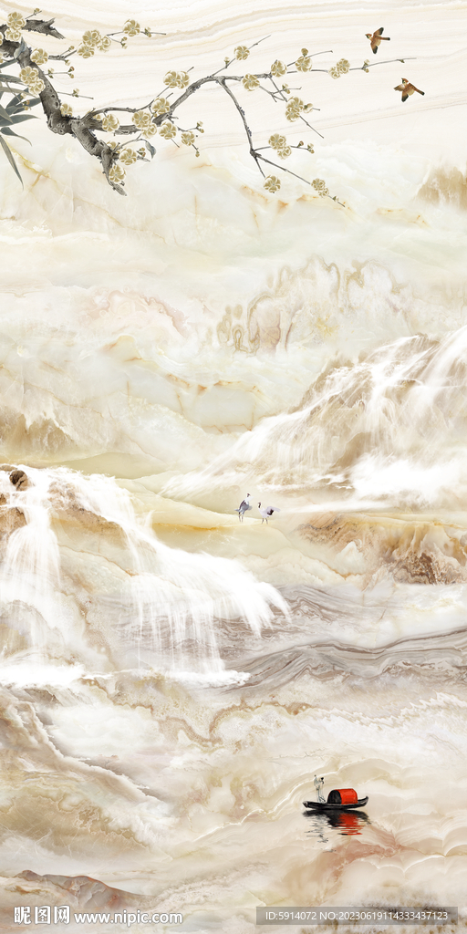 山水画大理石背景墙 玄关画