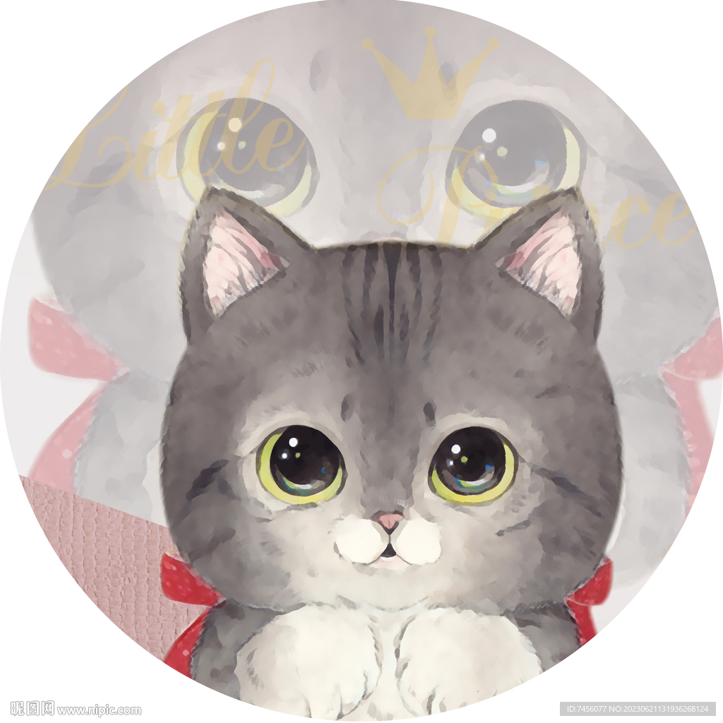 水彩猫高清圆形挂画装饰画