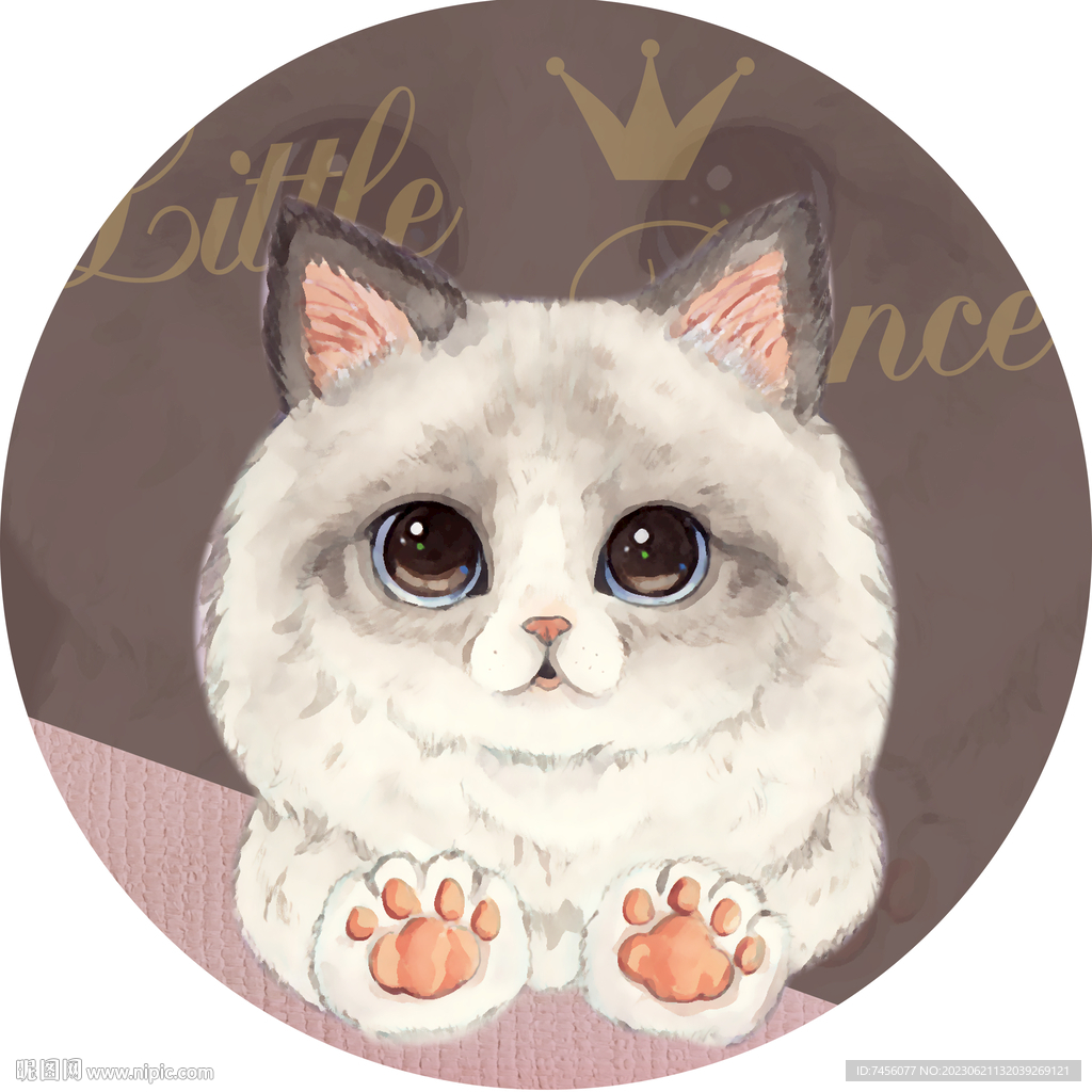 水彩猫高清圆形挂画装饰画