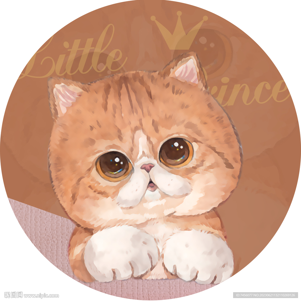 唯美猫水彩圆形挂画装饰画