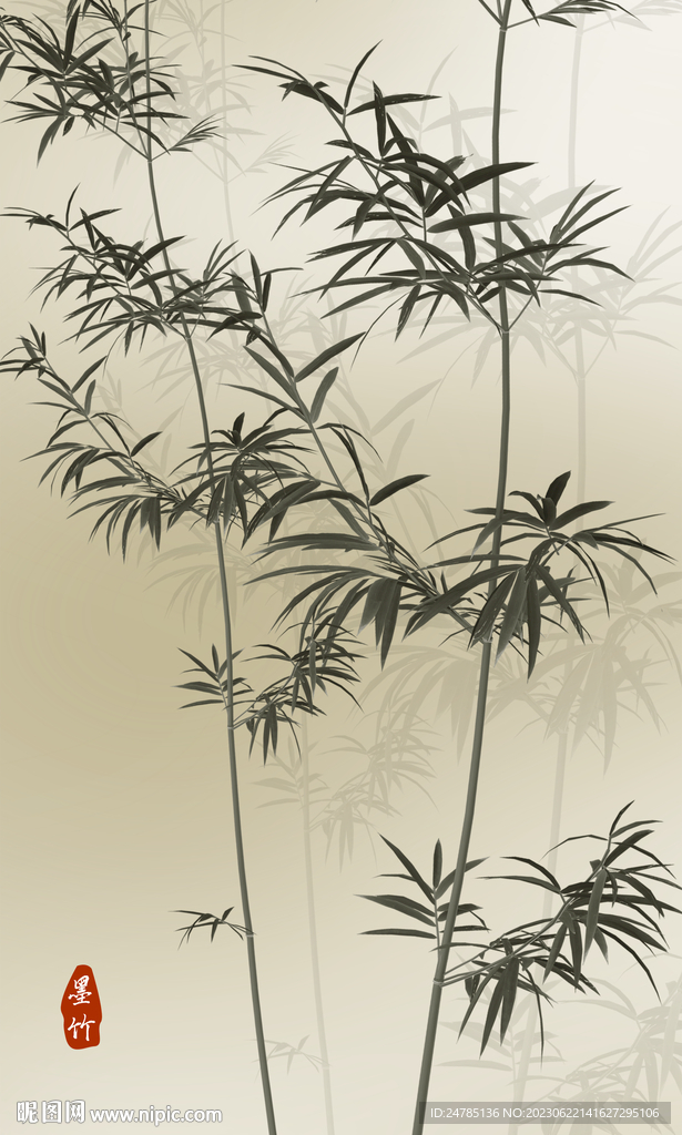 竖幅水墨竹子装饰画