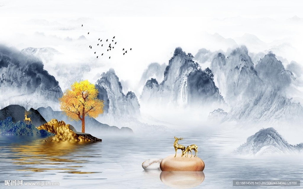 新中式山水背景墙