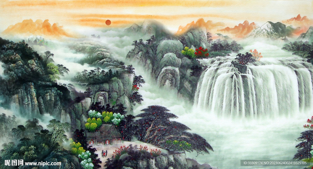 国画瀑布