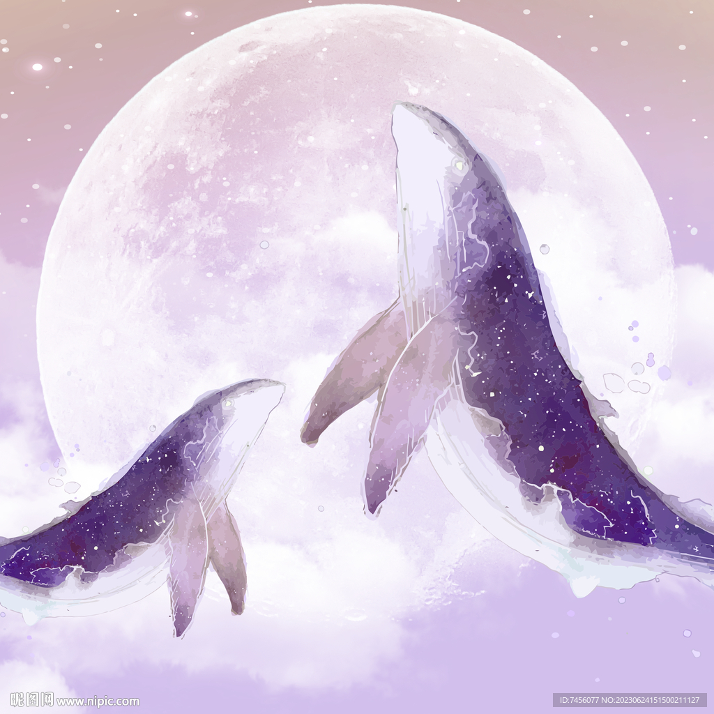 海豚水彩艺术圆形挂画装饰画