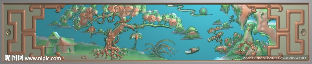 山水牙板精雕图