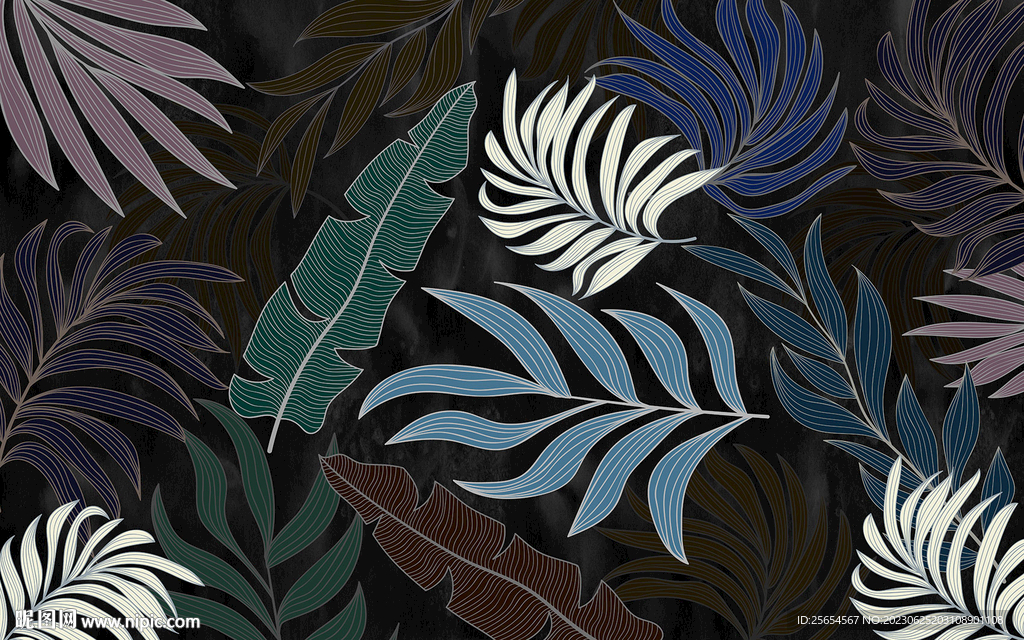 北欧简约热带植物叶子背景墙