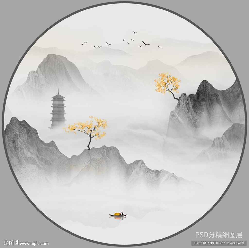 圆形山水玄关画