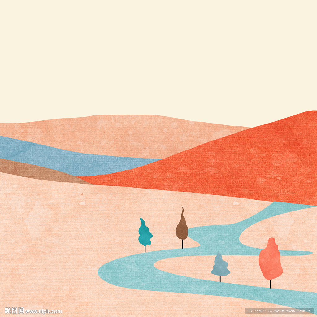 山脉道路唯美水彩画挂画