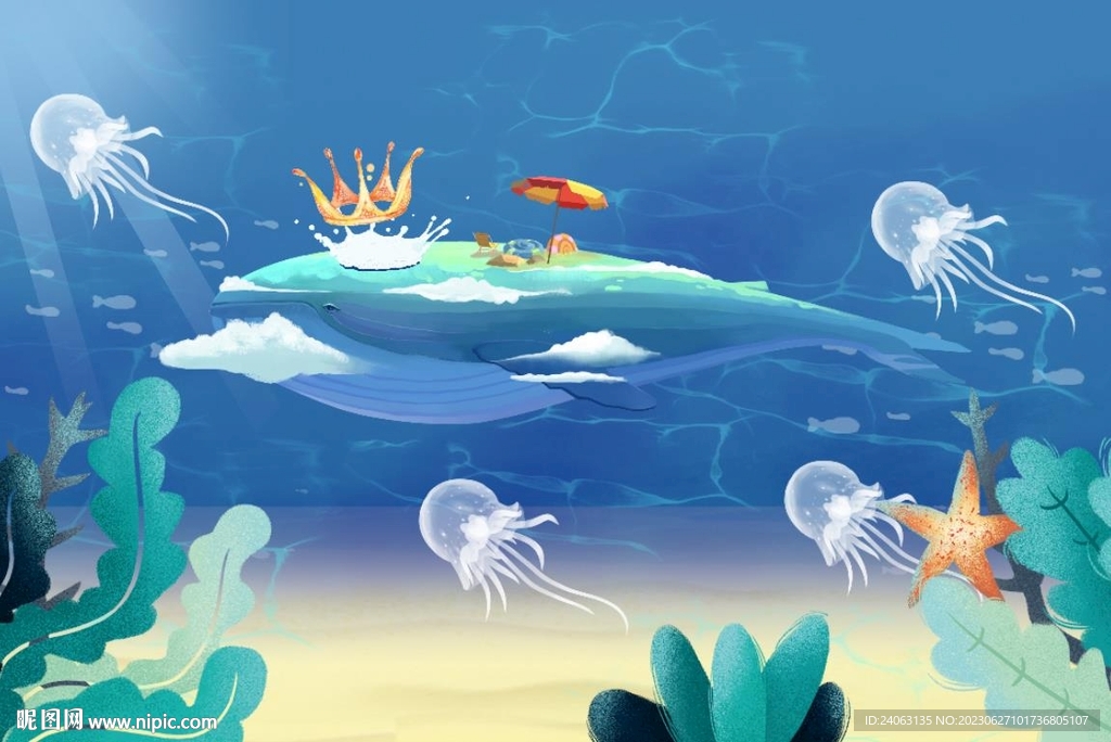 卡通儿童海洋壁画背景墙
