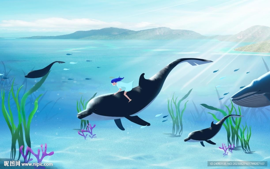 卡通儿童海洋壁画背景墙