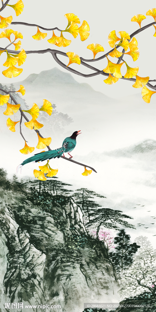 最新 山水清晰玄关 Tif分层