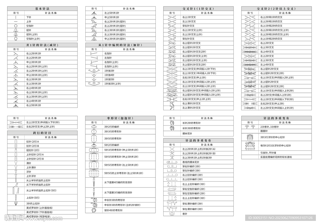 棒针编织针法符号