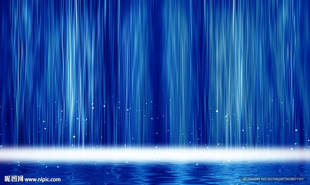 高清蓝色瀑布流水生财