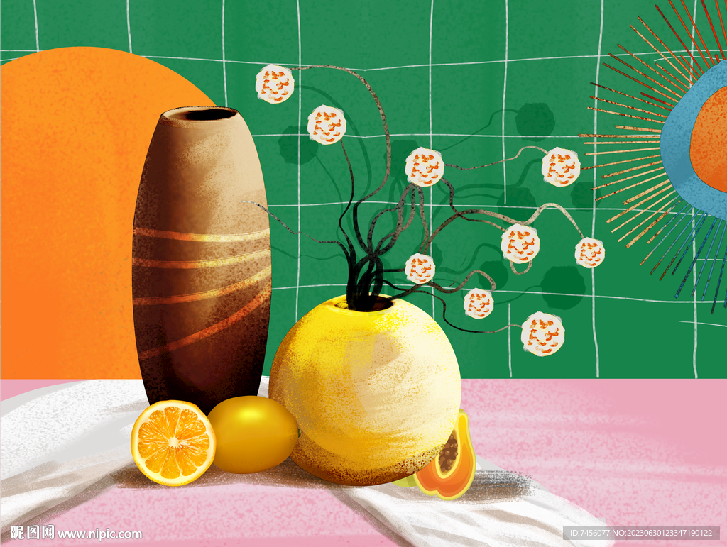 静物花瓶花卉柠檬艺术挂画装饰画