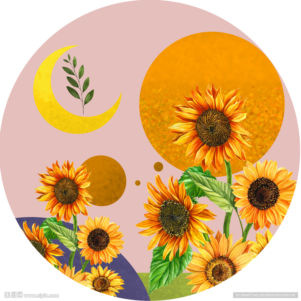 向日葵唯美圆形挂画装饰画