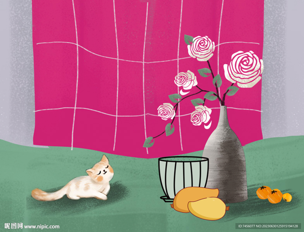 静物花瓶猫静物挂画装饰画