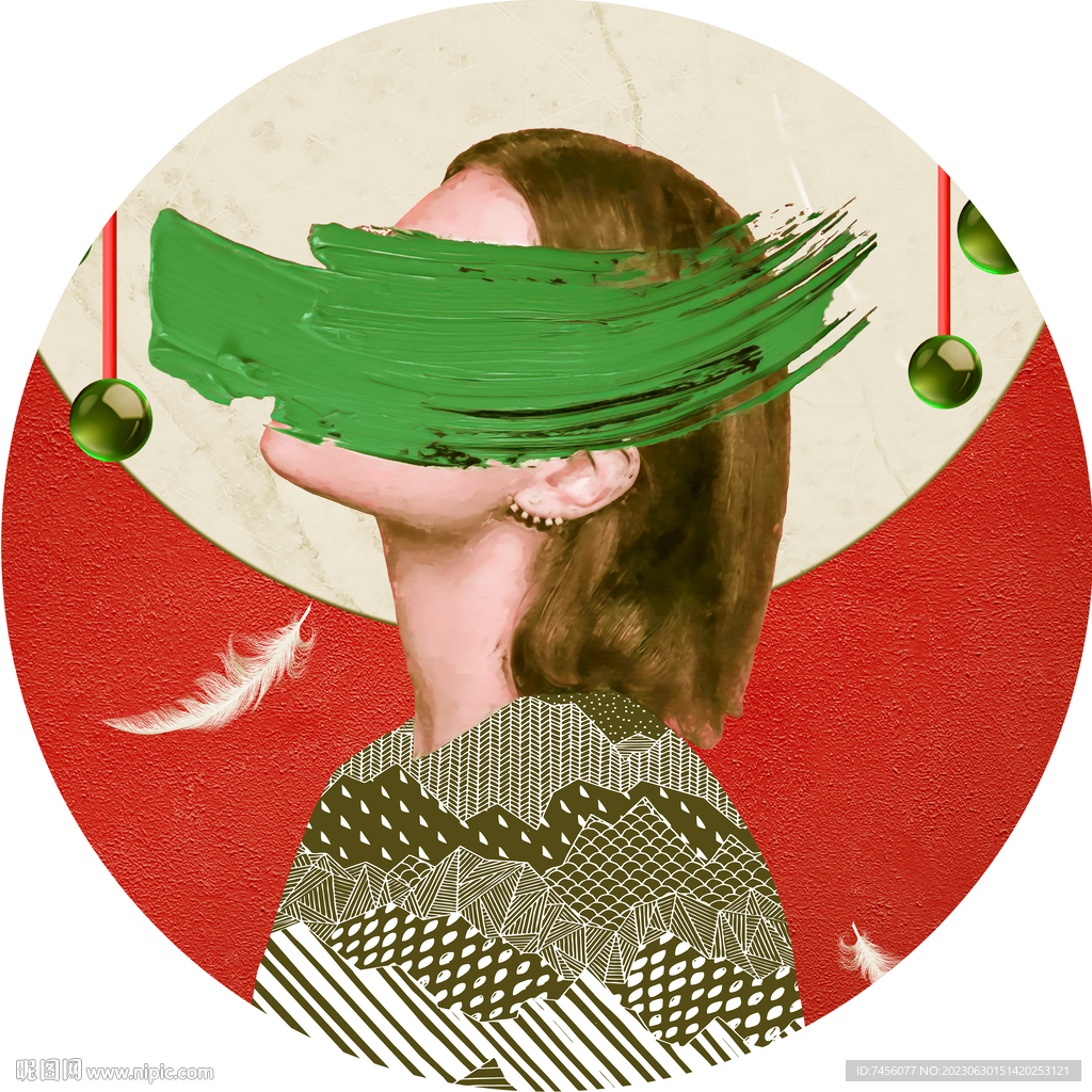 水彩艺术美女圆形挂画装饰画