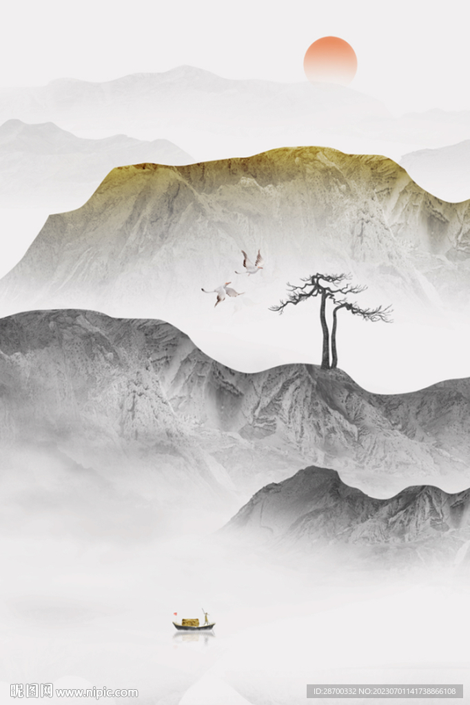 意境竖幅山水画