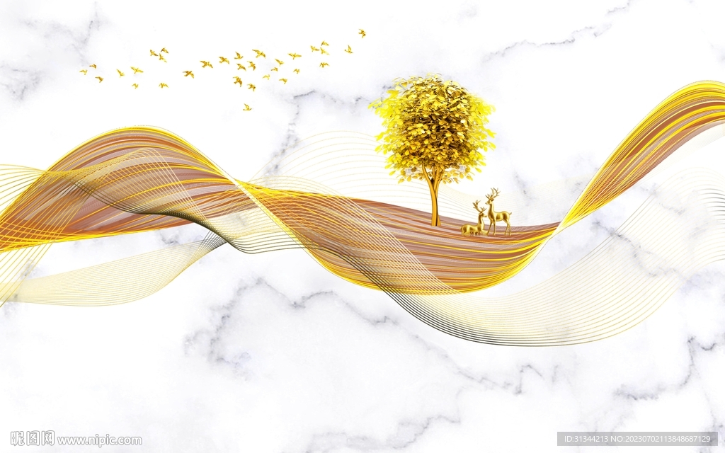 麋鹿石纹背景墙