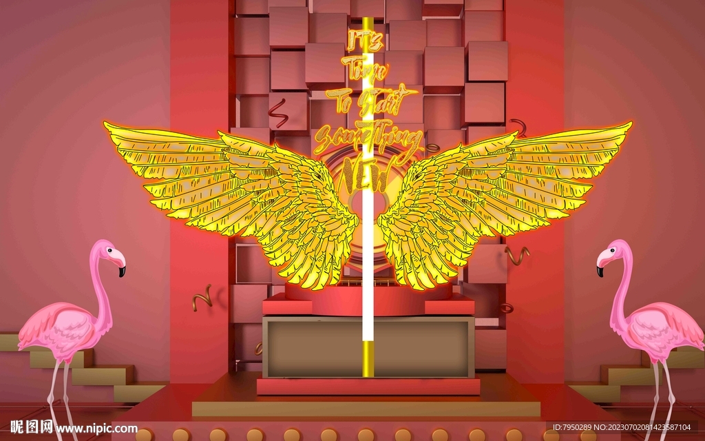 网红翅膀直播间背景墙 