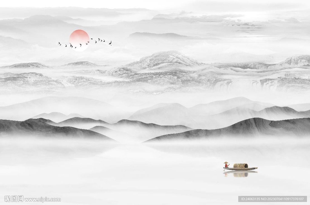 国画山水背景墙