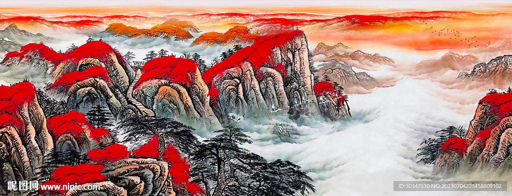 鸿运当头山水画