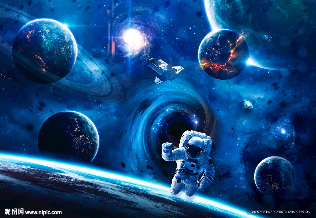 太空黑洞宇宙星球宇航员火箭背景