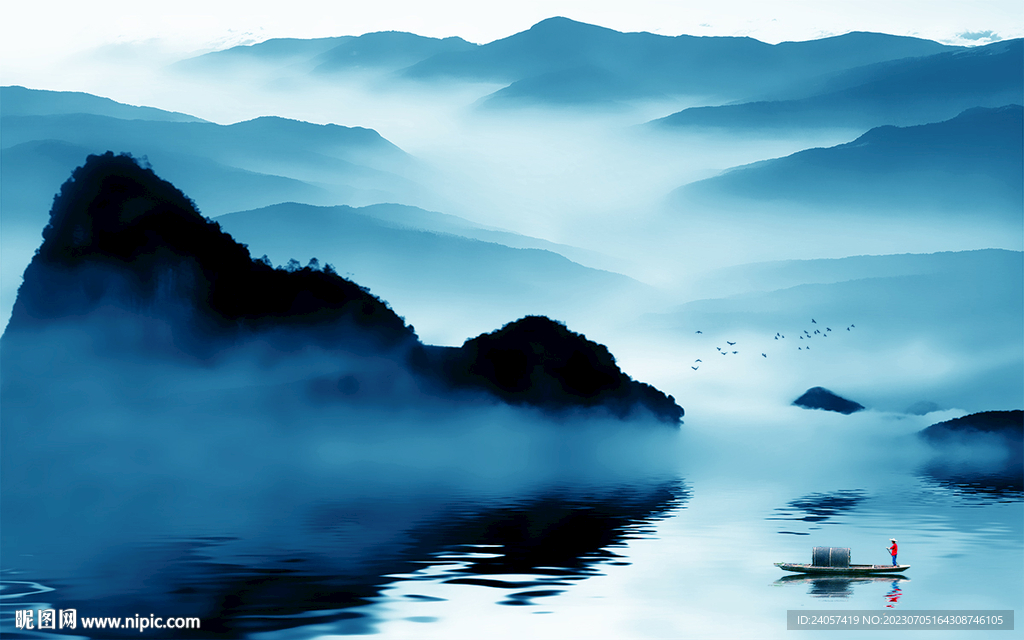空灵意境山水风景唯美写意背景墙