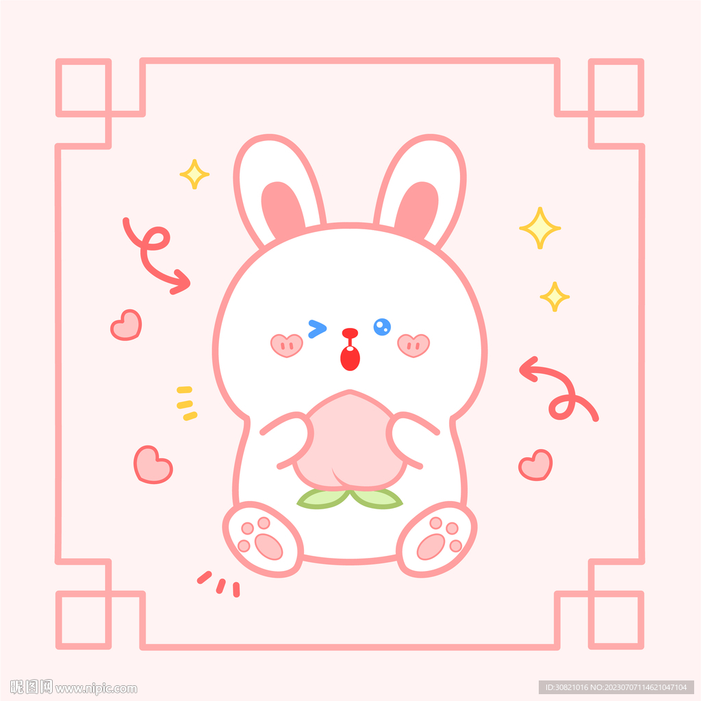 可爱卡通水蜜桃兔子插画