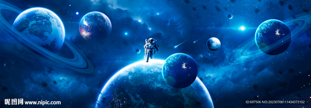 蓝色星球太空银河宇航员宇宙背景