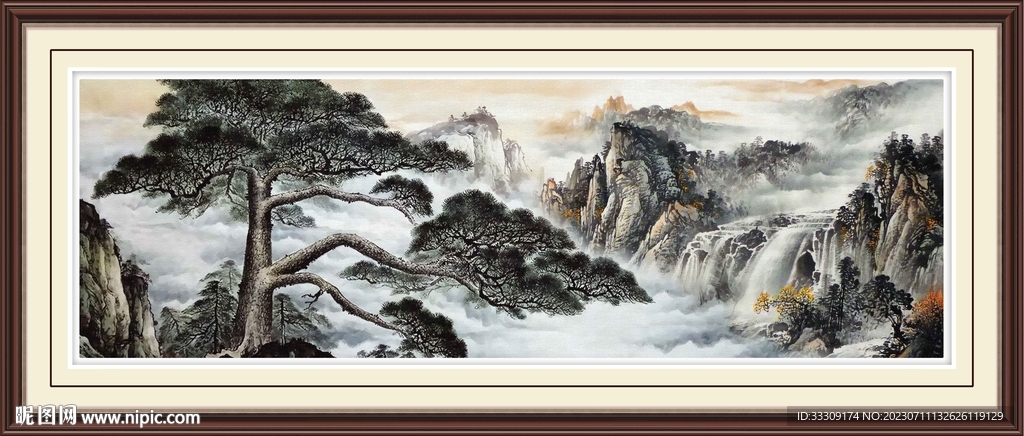 迎客松山水画