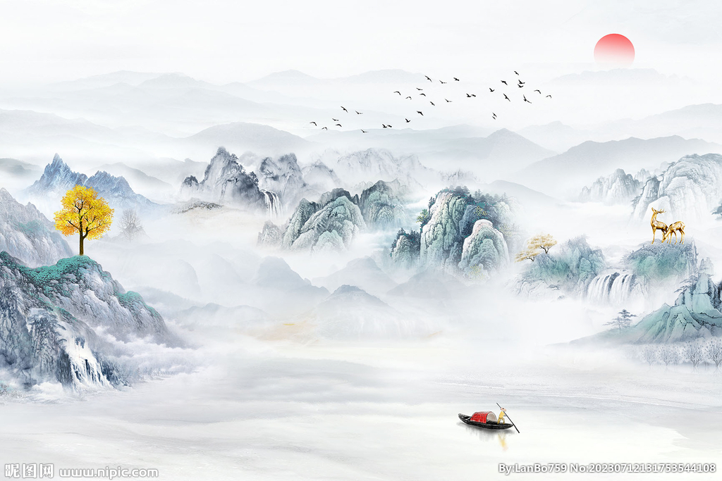 中国风水墨画新中式山水背景墙