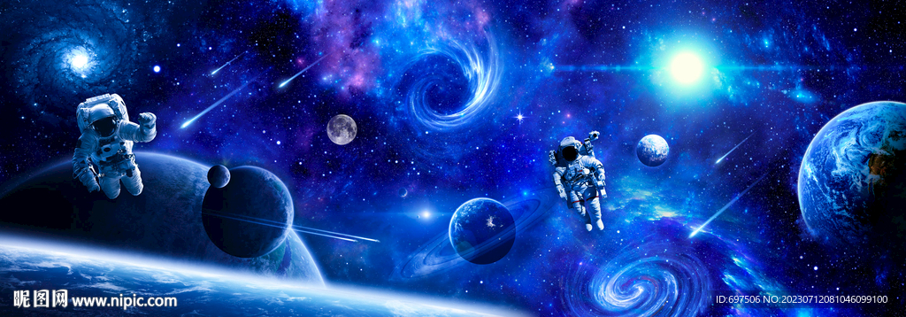 蓝色太空黑洞宇航员银河星球背景