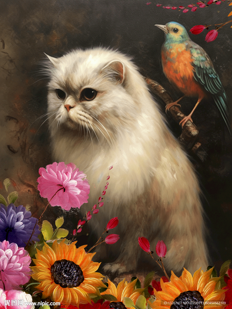 复古油画猫装饰画